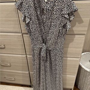 Rebecca Taylor Black and White leopard Ruffled wide leg jumpsuit